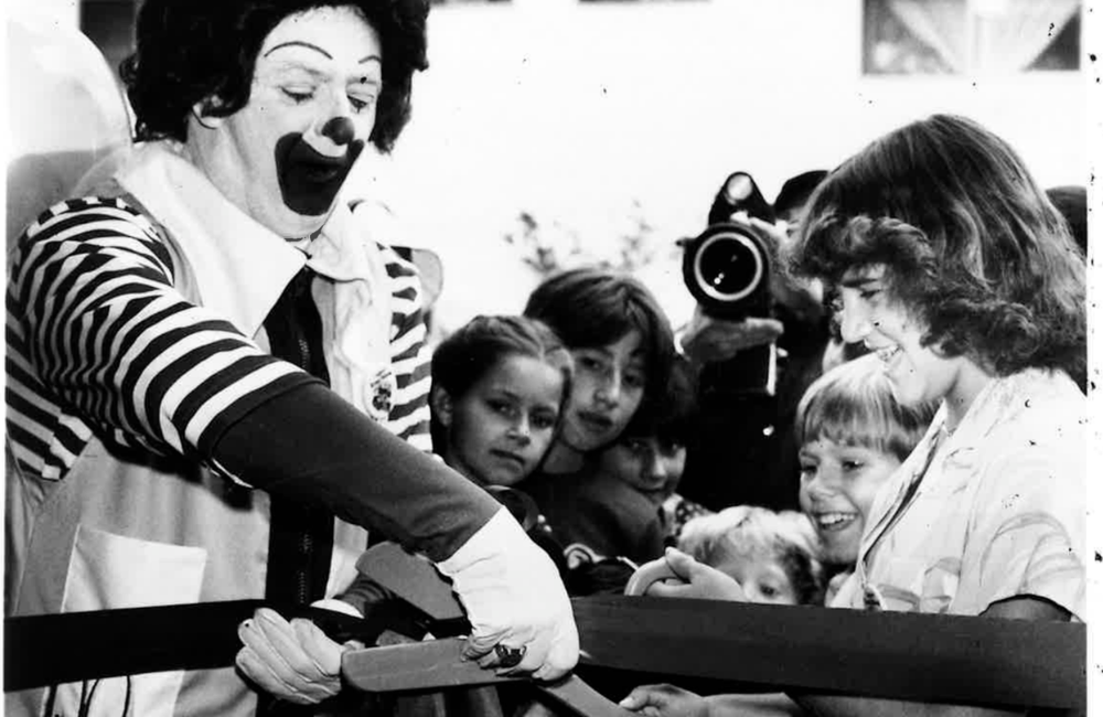 Ronald McDonald at a ribbon cutting